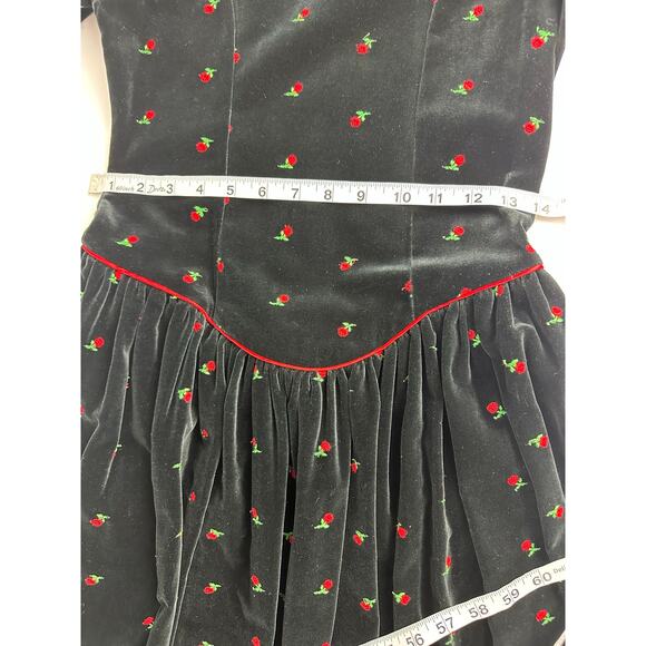VTG Jan Briggs Size Small Medium Embroidered Roses Black Velvet Dress Retro 90s - Picture 8 of 13